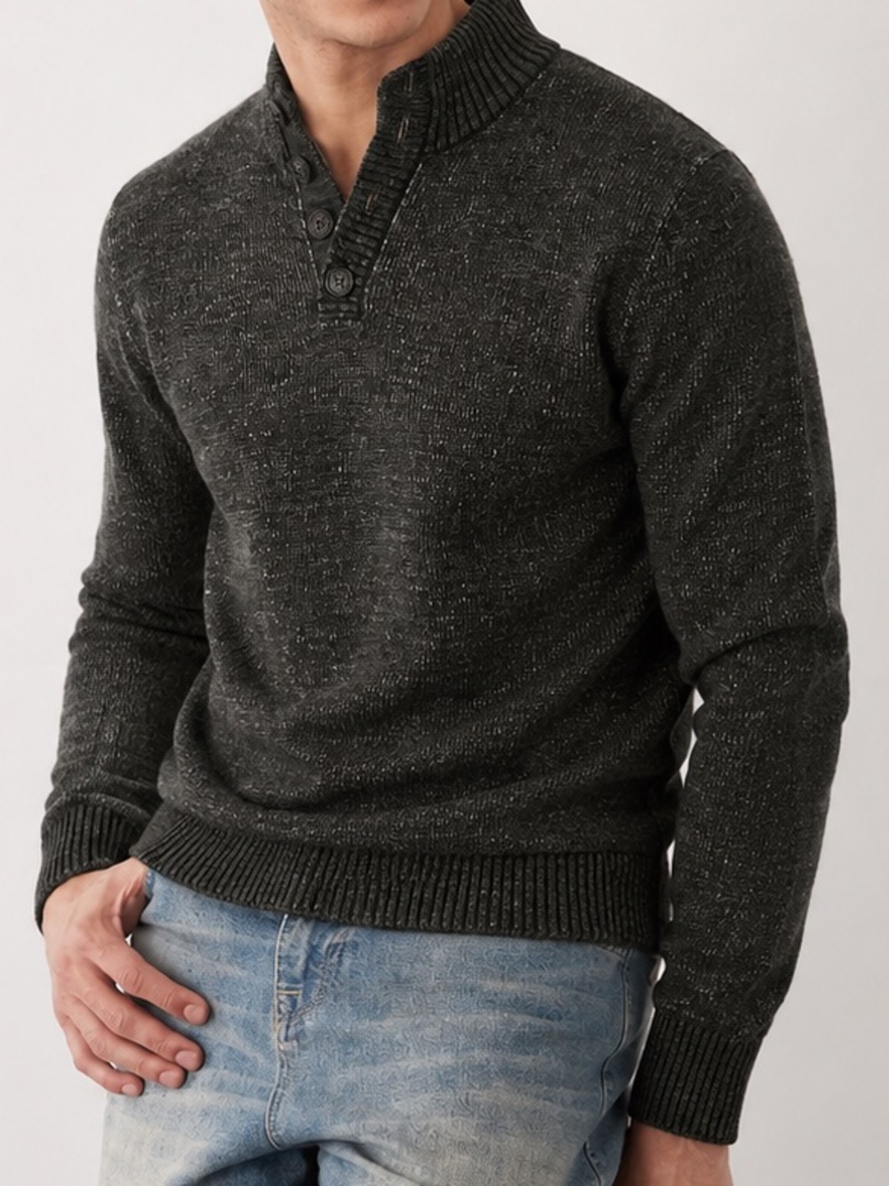 Gap Sweater Medium Charcoal Gray Button Collar